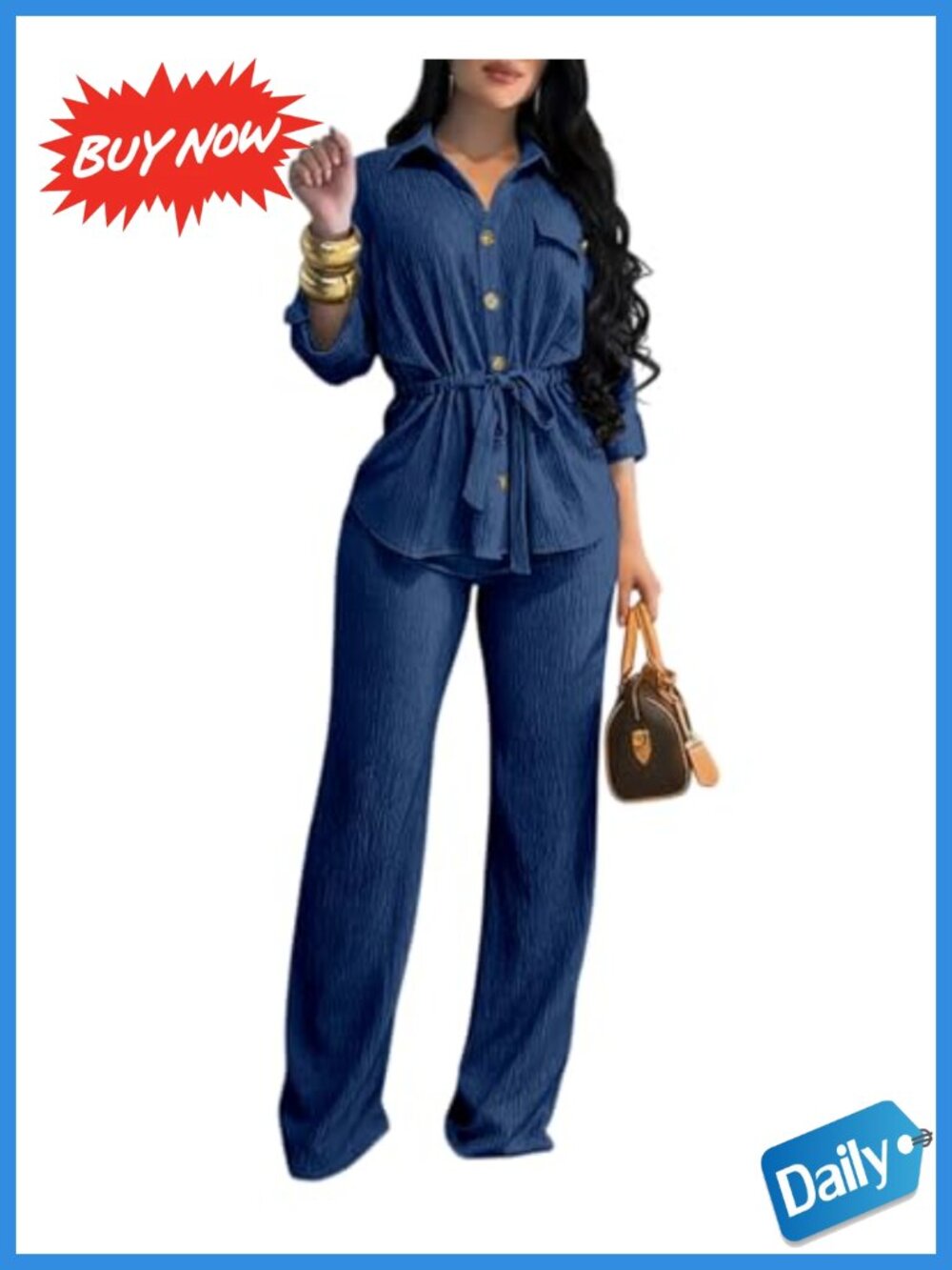 2 Piece Business Casual Outfit Button Down Shirt & Wide Leg Pants